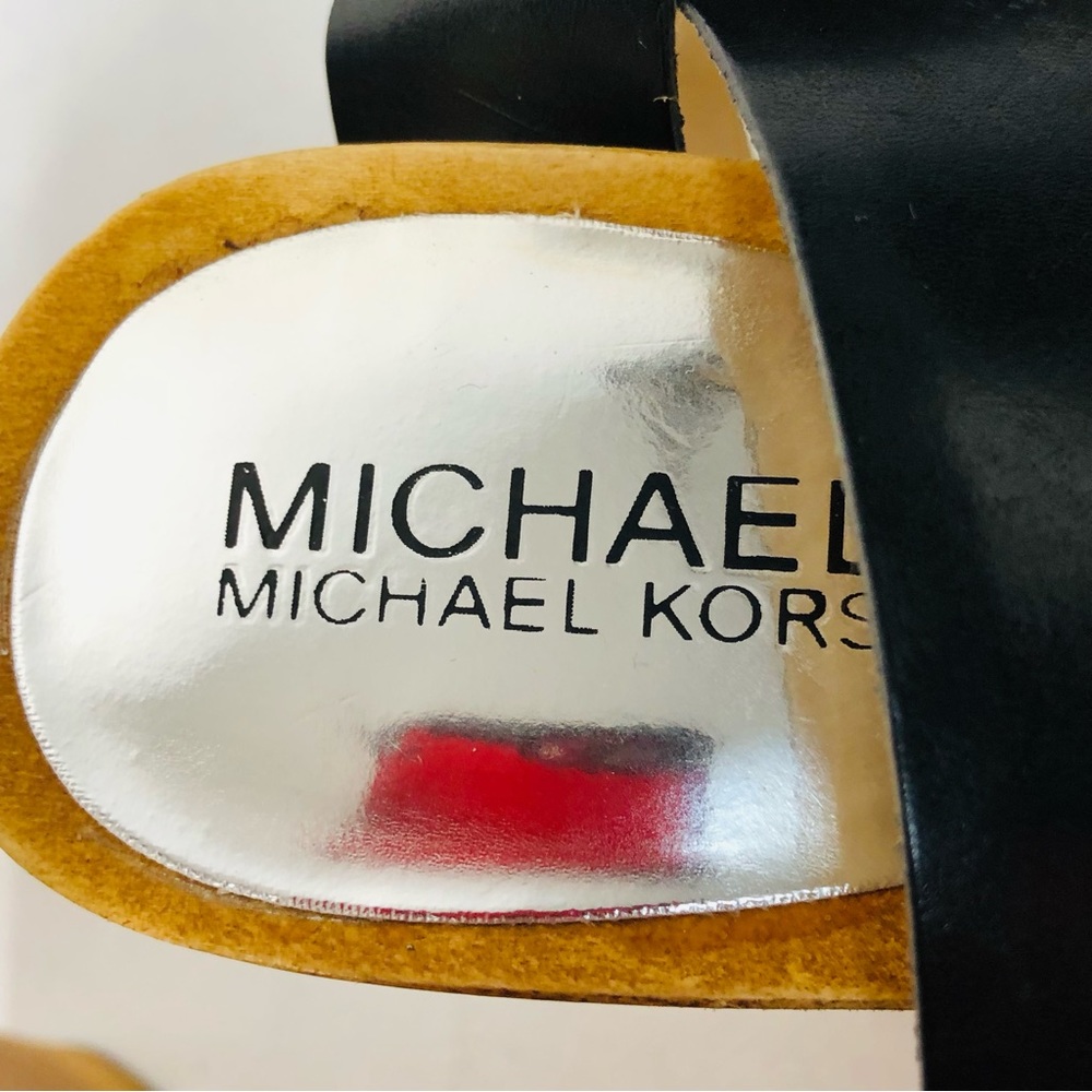 Micheal Kors Wrap around wood Wedge black Sandals size 8. R1 - Picture 12 of 15